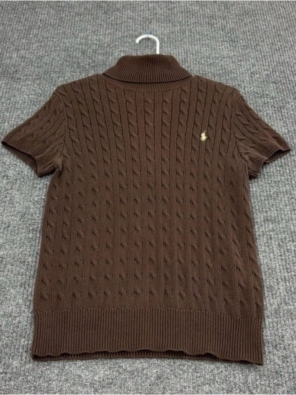 Ralph Lauren Brown Cable-Knit Short Sleeve Turtleneck Polo with Embroidered Pony